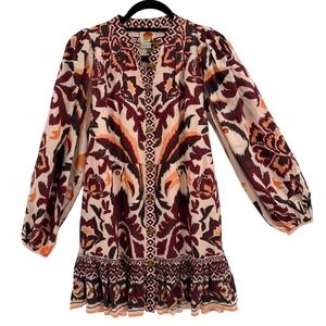 NWT Farm Rio Toucans Scarf Belted‎ Mini Dress XXS Round Neck Balloon Sleeves